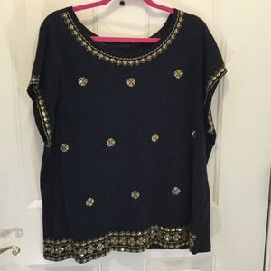 Navy Knit Top with Gorgeous Gold Thread & Sequins